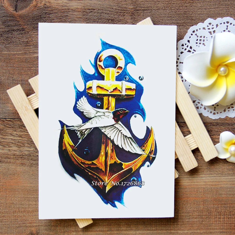 Водонепроницаемый временная татуировка Стикеры якоря и Татуировка ласточка