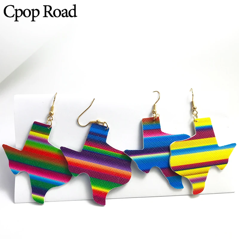 

Cpop New Trendy Geometric Map PU Leather Earrings for Women Color Personality Dangle Earrings Fashion Jewelry Accessories Gifts