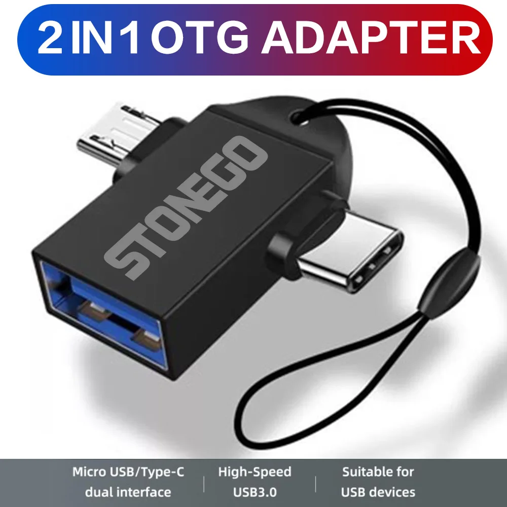 STONEGO 2 in 1 OTG Adapter, USB 3.0 Female To Micro USB Male and USB C Male Connector Aluminum Alloy on The Go Converter