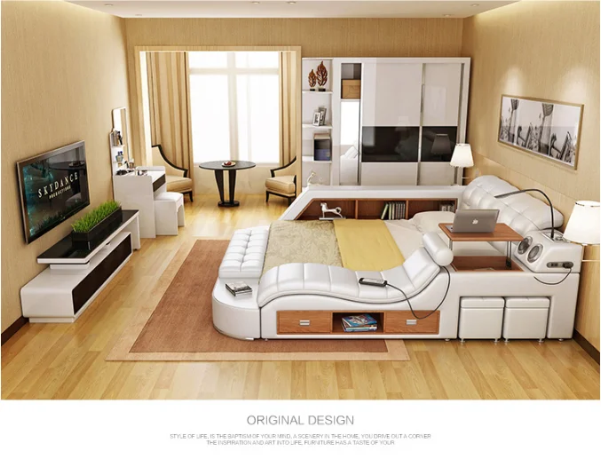 Новейший дизайн мебель для спальни кожаная кровать Массажная кровать|Кровати| |