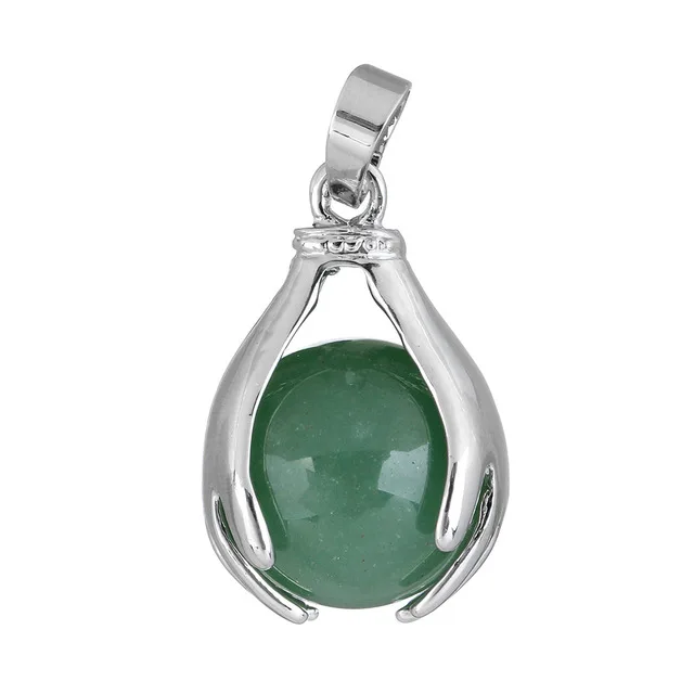 green aventurine Натуральные аметисты горный Кристальный кулон ручной работы круглый шар бисера ожерелья подвески Йога Исцеление чакры в рейки для женщин мужчин ювелирные изделия - Окраска металла: green aventurine