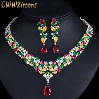 cwwzircons high quality water drop cubic zirconia wedding bridal necklace jewelry sets luxury brides jewellery accessories t310