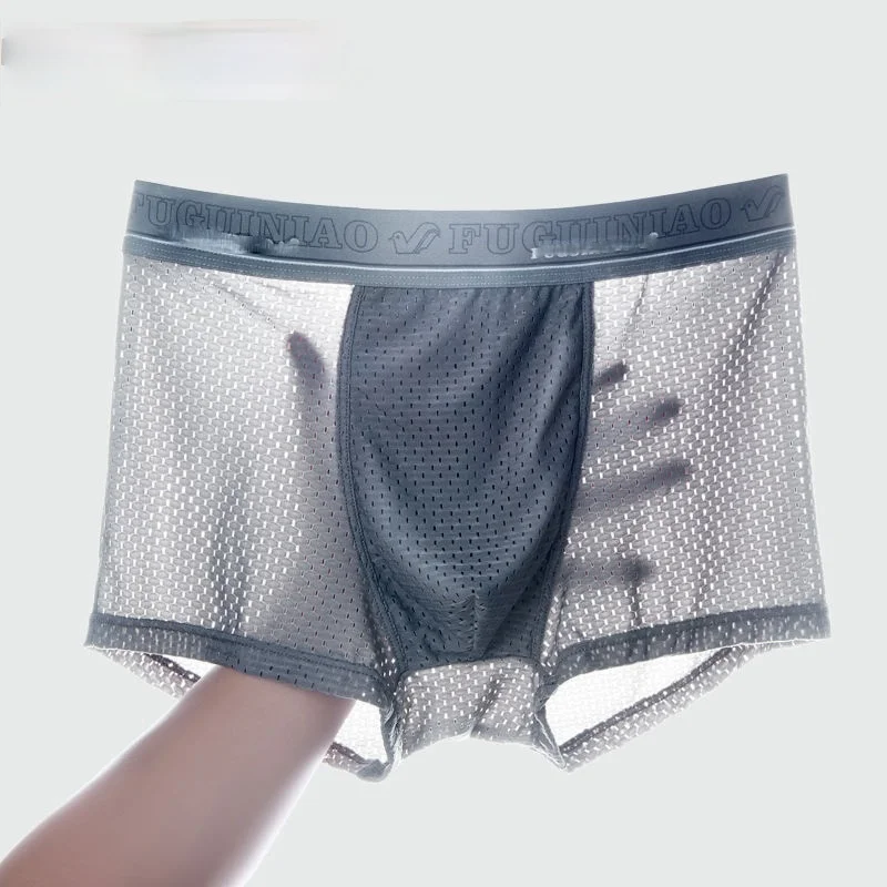 

OGRES 2021Men'S Underwear Man Boxer Summer Ice Network Mesh Breathable Sexy Youth Boxer Bamboo Ventilate Shorts Four shorts Cosy