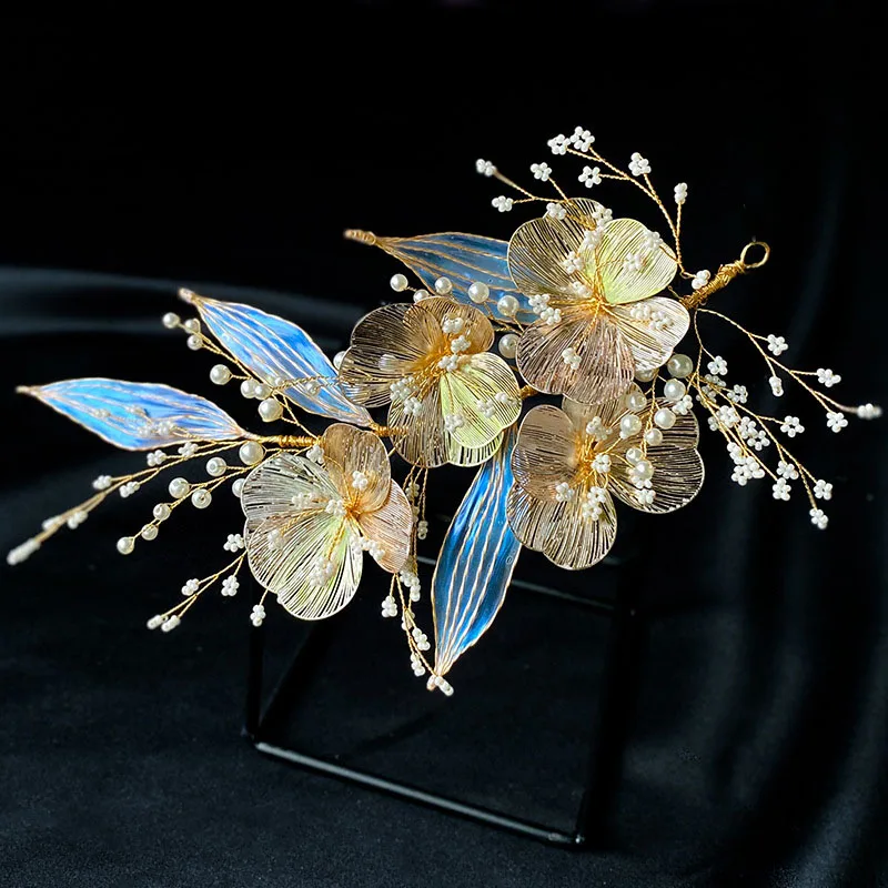 Барокко головная повязка тиара золотой цветок Цветочная на голову головные