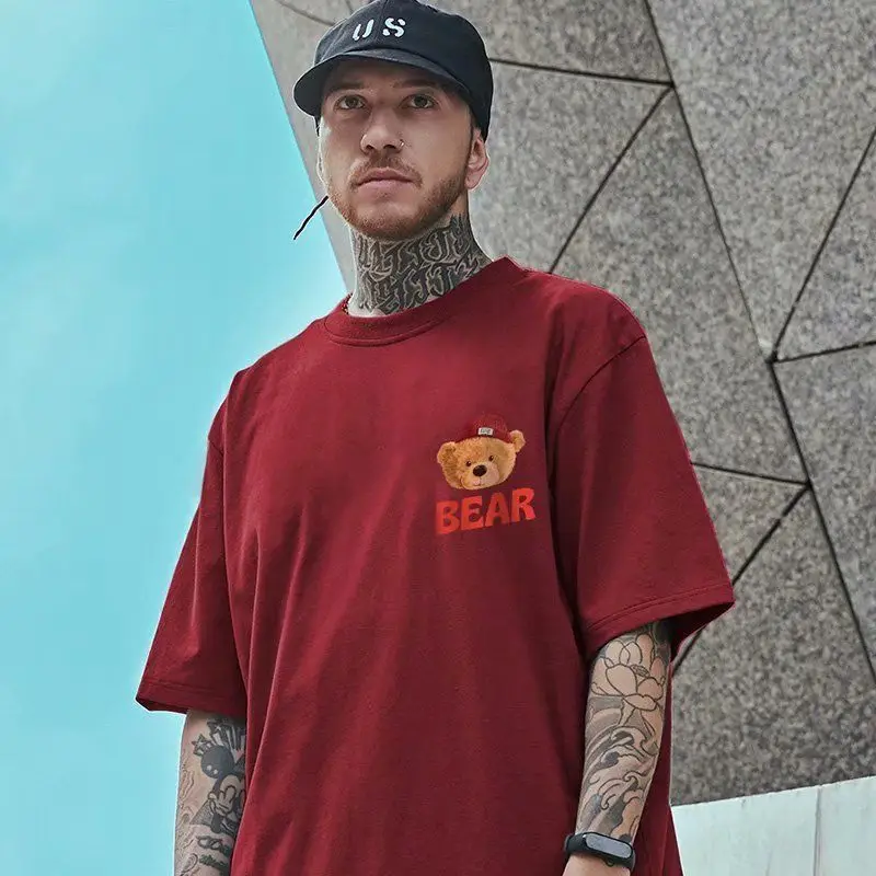 

2021 new short sleeve T-shirt loose round neck fat men's fashion 5 / 6 sleeve medium sleeve Hong Kong fashion large half sleeve