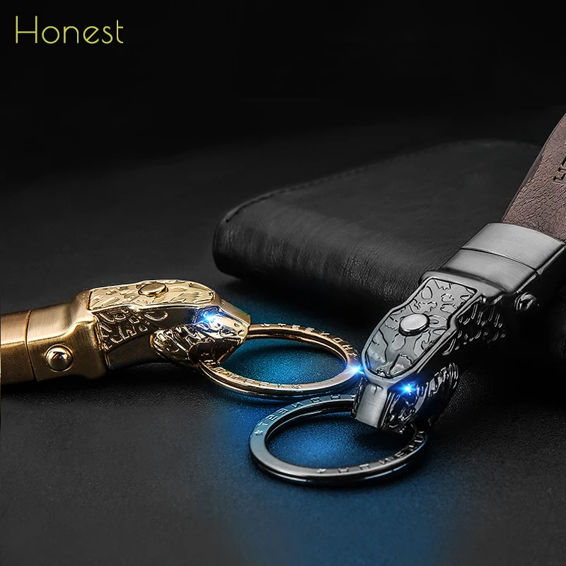 Honest роскошный автомобильный брелок для ключей, Креативный светодиодный брелок с надписью на заказ, мужские брелки с кожаной веревкой, Ювелирное кольцо для ключей, лучший подарок