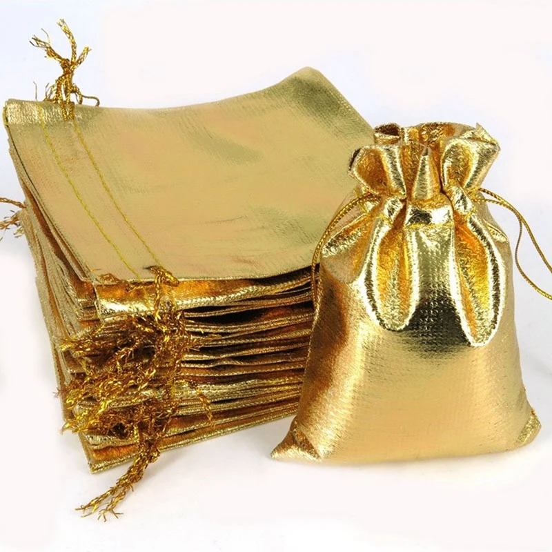 

100Pcs Gold Foil Organza Bag Candy Gift Bags Christmas Decoration Wedding Party Favor Pouch Gift Packaging Bags Drawstring Pouch