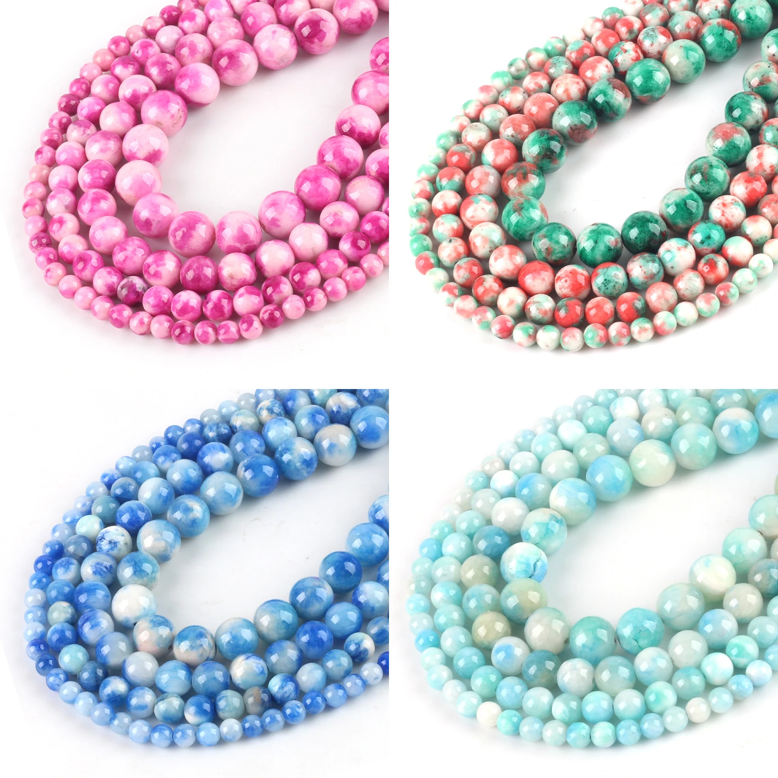 Бусины из нефрита розового и красного цветов с натуральным камнем 4 6 8 10 12 мм.