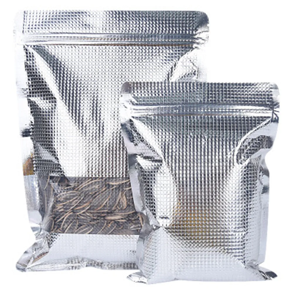 

100Pcs Embossed Aluminum Foil Zip Lock Packaging Bag Window Mylar Resealable Storage Pack Sundries Nuts Zipper Package Bag