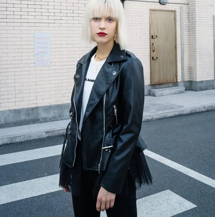 Куртка женская из искусственной кожи с отложным воротником укороченный пиджак в