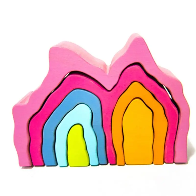 

Kids Wooden Rainbow Building Blocks Coral Hand-Eye Puzzle Educational Toys Gift