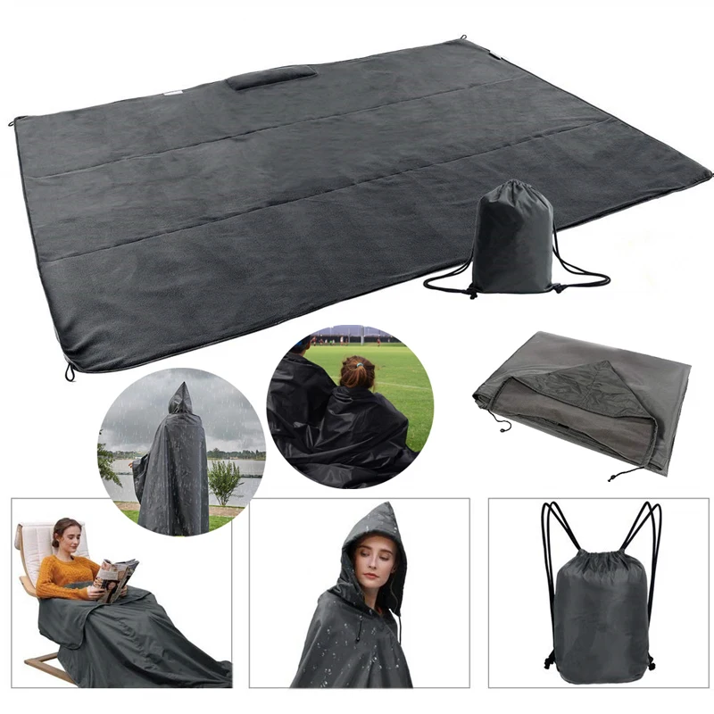 Goedkoop Outdoor Fleece Deken Hooded Stadion Mat-Waterdicht Winddicht Deken Voor Camping Picknick Sport