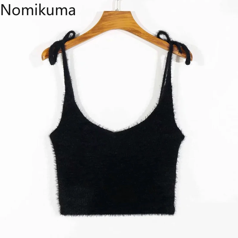 

Новейшая модная женская кофта Nomikuma, одноцветная женская верхняя одежда на тонких бретельках, Женский Повседневный Универсальный жилет с V-о...