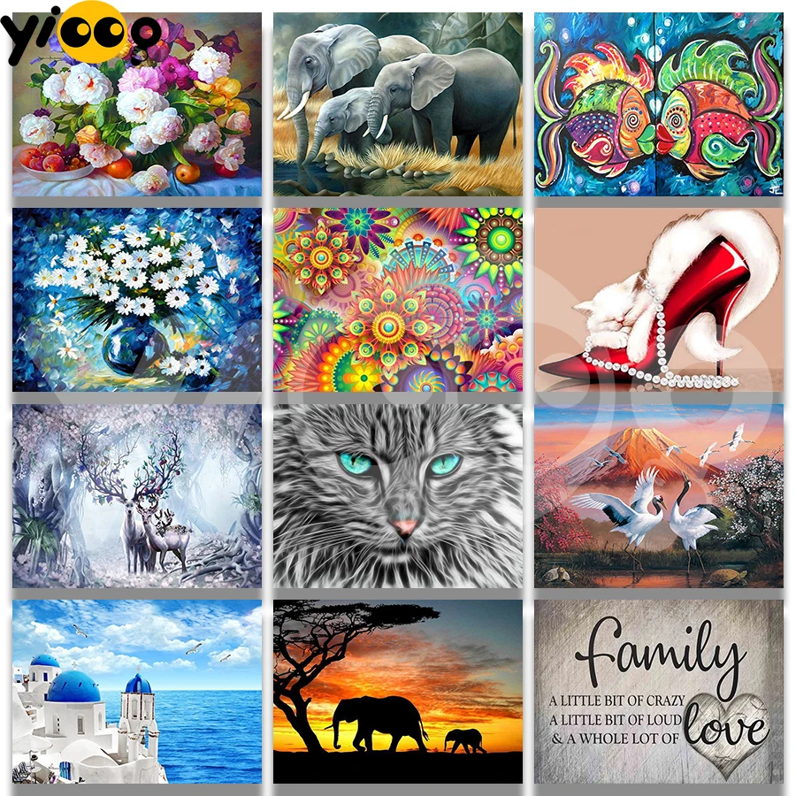 

Full Square/Round Diamond Embroidery Flowers Deer Santorini Cat 5D Diamond Painting Cross Stitch Rhinestone Mosaic Decor Gift