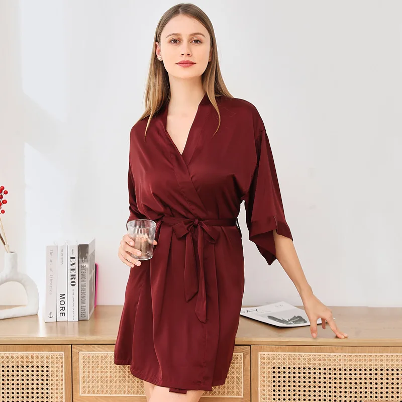 

Свадебный халат для невесты и подружки невесты, сексуальная ночная рубашка, кимоно, халат, атласная Женская одежда для сна, однотонное интим...