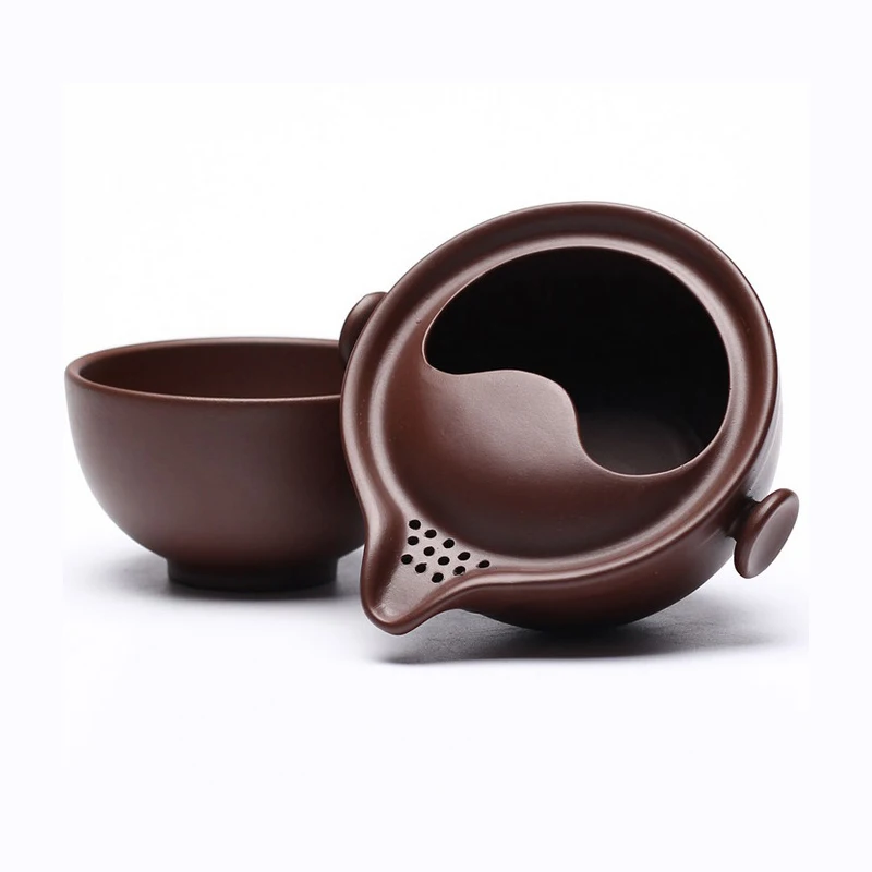 Дорожный чайный набор из исинской фиолетовой глины, чайный горшок Quick Pots, 1 чайник, 1 чашка, чайная посуда, китайский напиток, Gongfu, чайные горшки