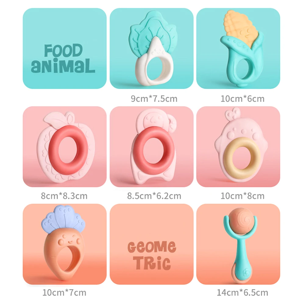 

15Pcs/Set Candy Color Rattle Baby Hand Sound Ring Biting Teething Teether Toy Teething Chew Dental Care Nursing Gift For Infant