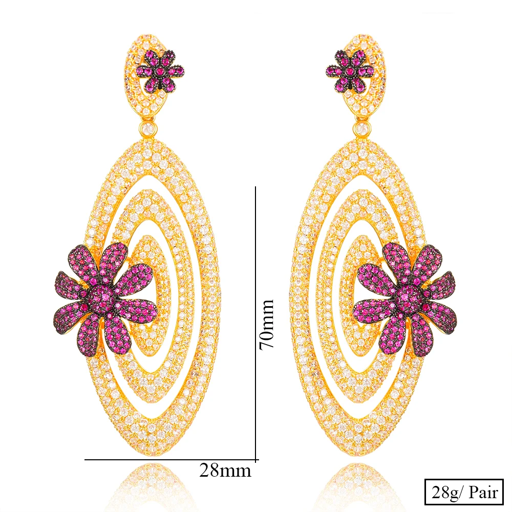 

missvikki 70mm Gorgeous Italy Bohemia Flower Oval Drop Earrings for Women Fine Jewelry Full CZ Bridal Wedding Earrings Jewelry