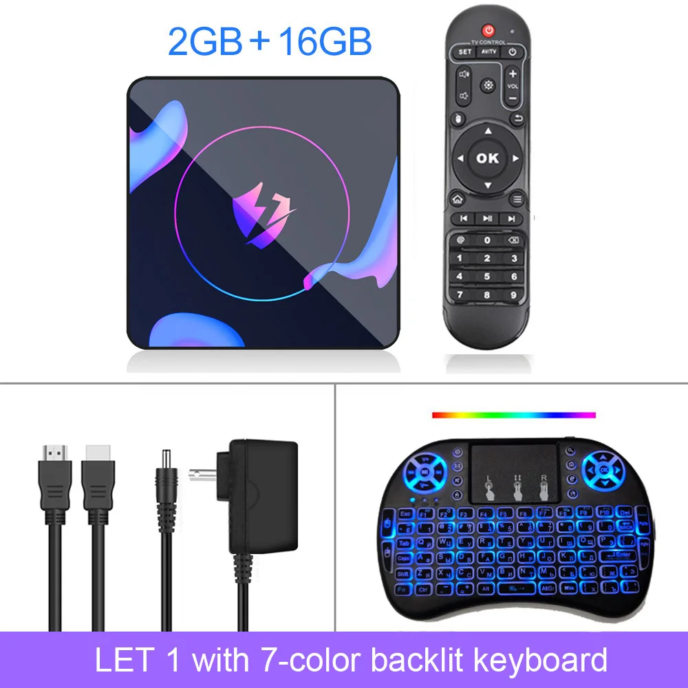 LEMADO LET 1 Android tv Box RK3318 Четырехъядерный 4G 64G HDMI 2,0 USB 3,0 Поддержка 2,4G& 5G Wifi 4K Netflix YouTube tv Box Android 9,0 - Цвет: 2G 16G backlit i8