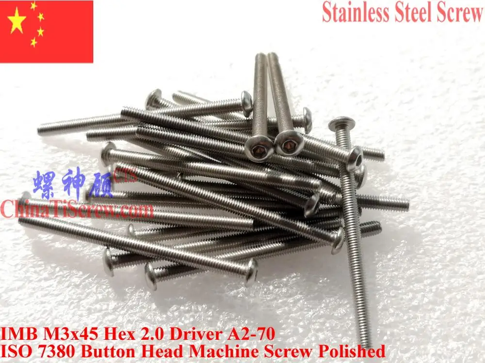 

ISO 7380 Stainless Steel M3 screws M3x45 Button Head Hex 2.0 Driver A2-70 Polished 50 pcs QCTI Screw