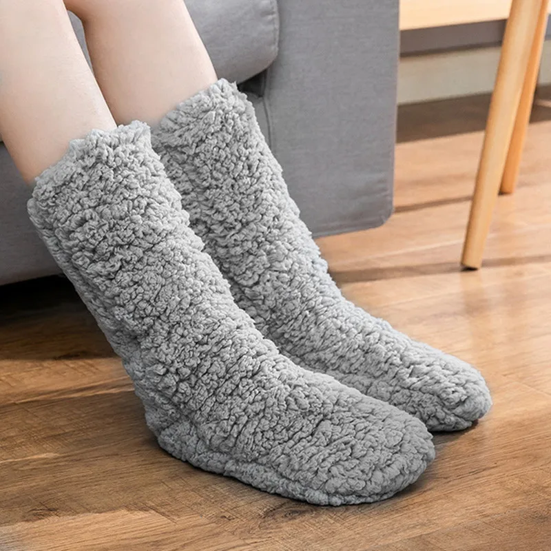 Women Winter Socks Plush Thicken Warm Cozy Cotton Sock Home Non-Slip Bedroom Slippers Socks Woman Knitted Floor Sleep Sock