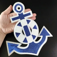 t shirt women biker patch white blue sequins fabric 240mm anchor deal with it iron on patches for clothing stickers freeshipping