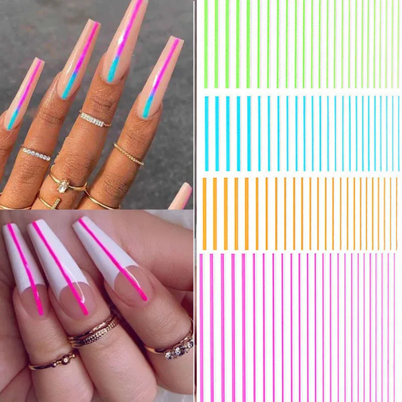 

Striping Lines Tape 5PCS 3D Nail Stickers Nail Foil Neon Curve Beauty Self Adhesive Manicure DIY Art Nail Decoration