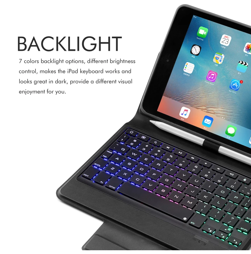 [Новинка] 4,0 Беспроводная bluetooth-клавиатура для iPad mini 4/5, кожаный чехол Премиум+ все в дизайне+ 7 цветов подсветки
