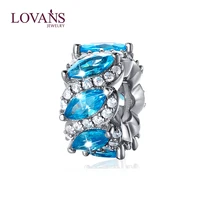 lovans silver charm beads sliver 925 shiny pendants fit for bracelet diy women jewelry love beads sky blue color