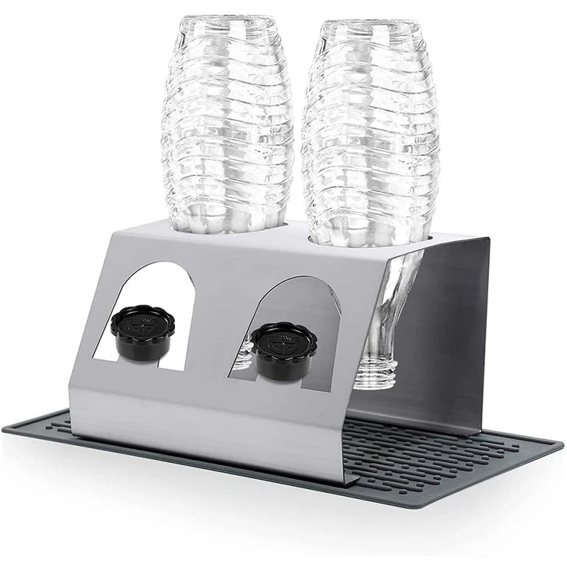 

Stainless Steel Drip Rack with Drip Mat Drip Tray Removable Space Saving for 2 Bottles Crystal
