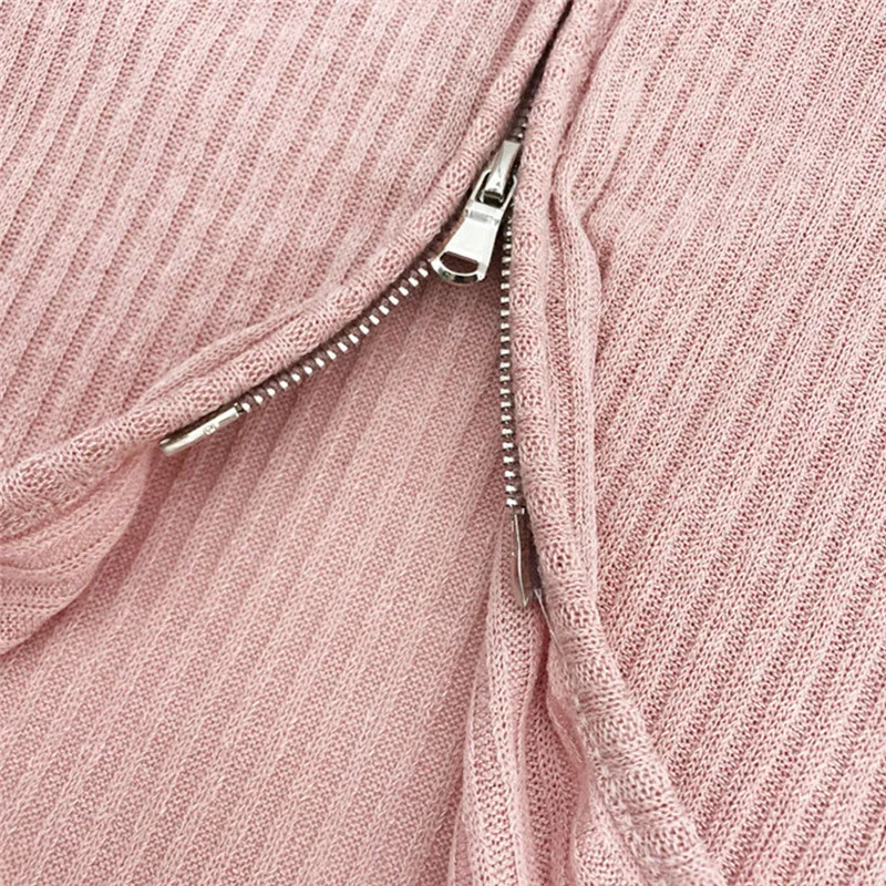 

2020 New Women Long Sleeve Shorts Knitwear V-Collar Vertical Striped Suit Slim Casual Zipper Clothing Fashion For Fall Spring