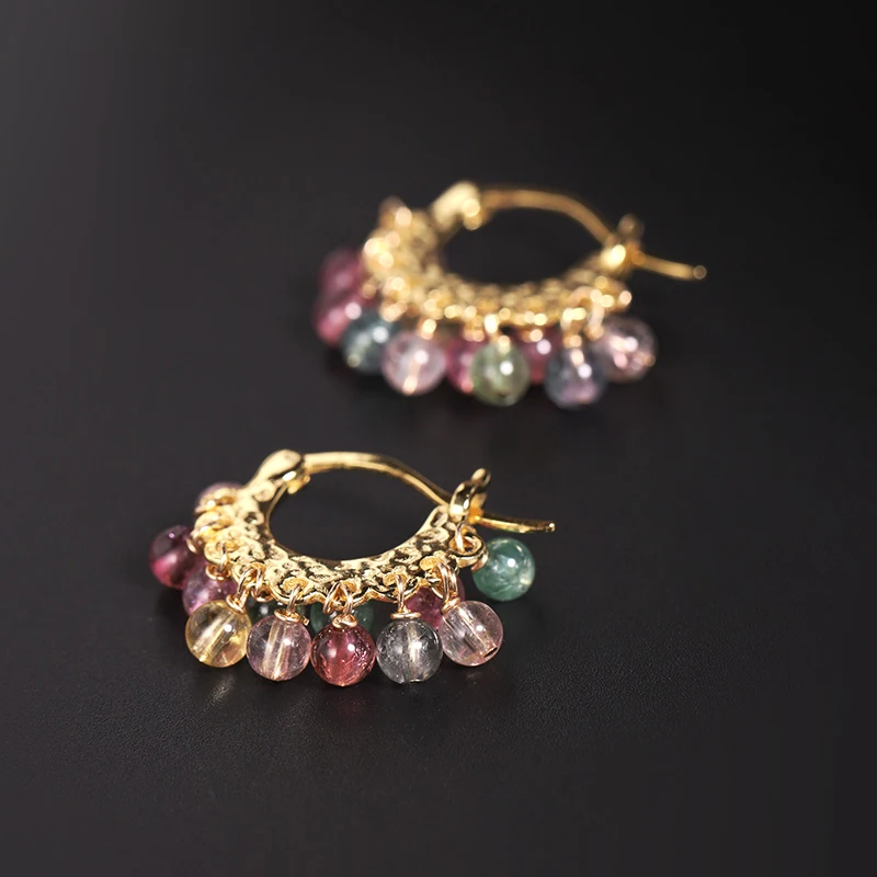 

Цветные яркие серьги DAIMI из турмалина с натуральными драгоценными камнями, Серьги серебряного цвета с сокровищами, церемония Танабата