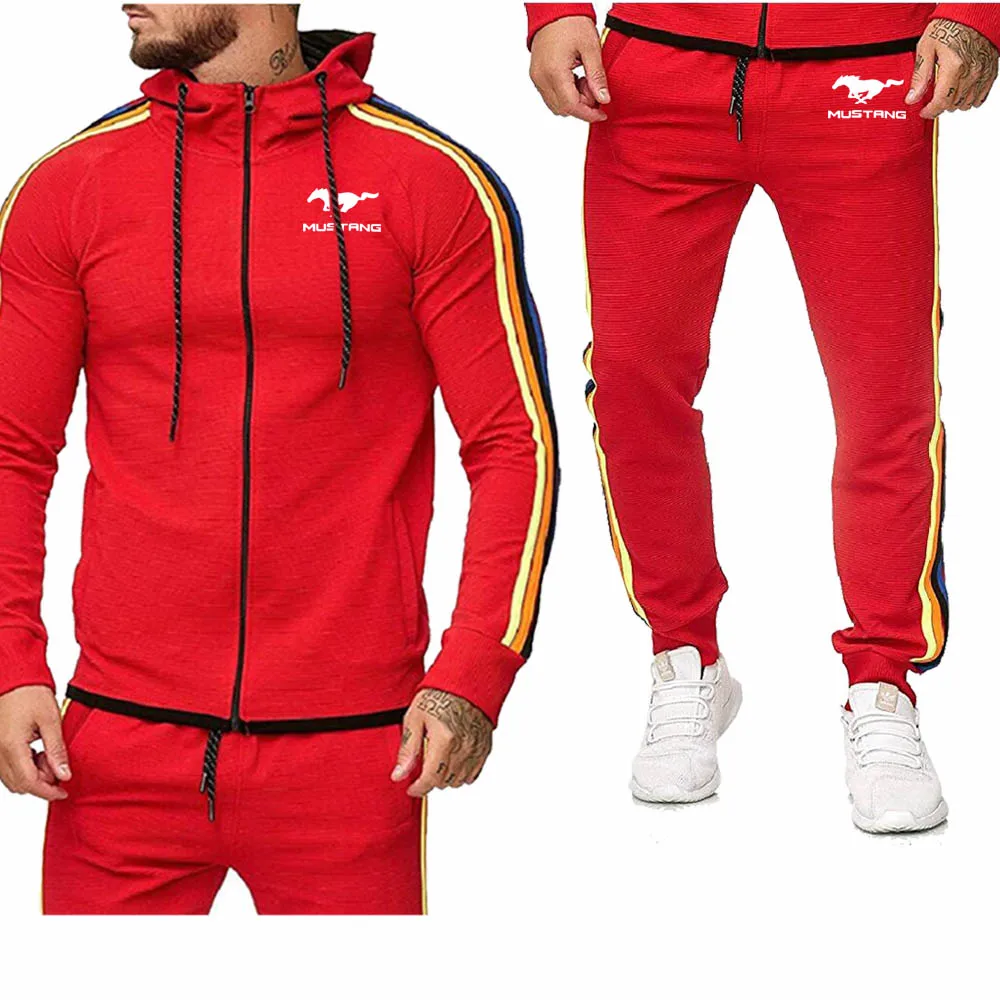 

2022 Spring Autumn Men's hoodie Mustang Car Logo Print Spring Autumn Cotton Men's sweatshirt + sweatpan Suit 2pcs