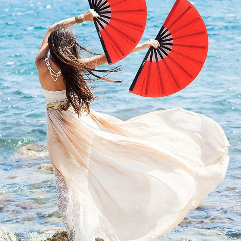

2 PCS Folding Hand Fan Chinese Tai Chi Fan for Men and Women Performance, Dance, Decorations, Festival, Gift Red