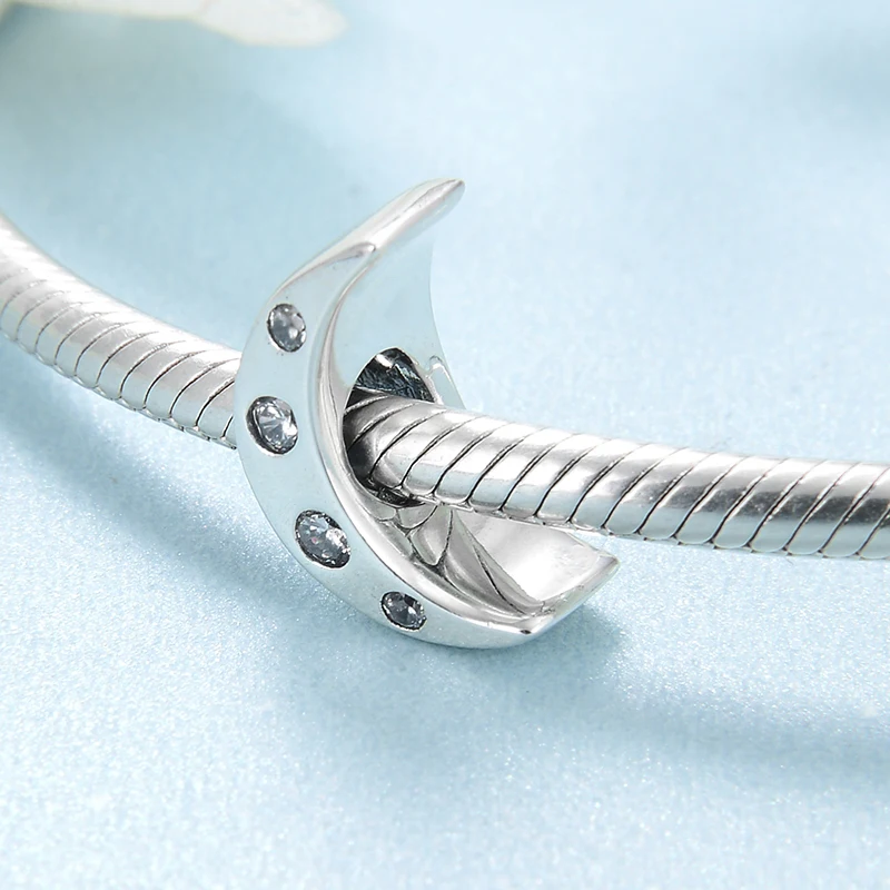 Модные бусины-шармы в виде полумесяца из стерлингового серебра 925 пробы подходят