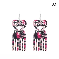 hollow out african wooden comb shape cloud patterns ethnic dangle drop earrings for women personality jewelry design wholesale