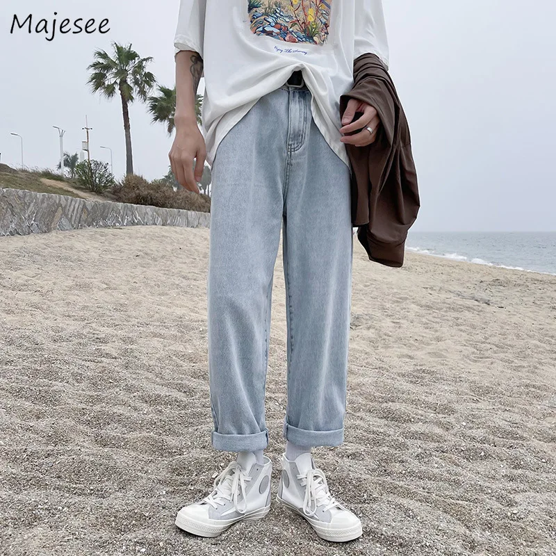 

Large Size Jeans Men Solid Casual Blue Retro Students Ankle-length Soft Unisex Trendy Ulzzang Males Denim Trousers S-3XL Popular