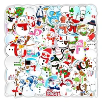 50pcs merry christmas snowmen stickers decoration laptop skateboard helmet guitar waterproof uu gift stickers happy new year