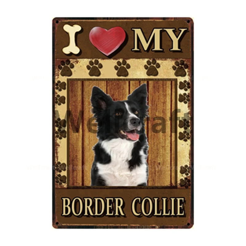 Металлический жестяной плакат с надписью I Love My Dog колли размером 20 х 30 см | Дом и