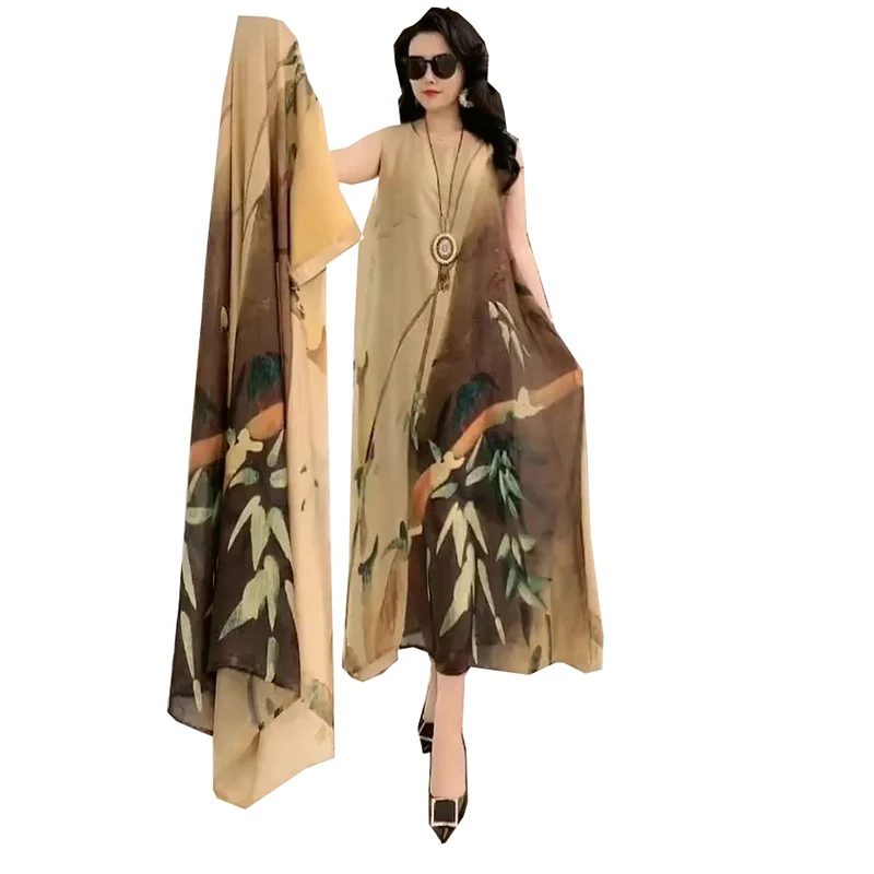 Женский костюм из двух предметов Свободное длинное платье большого размера с