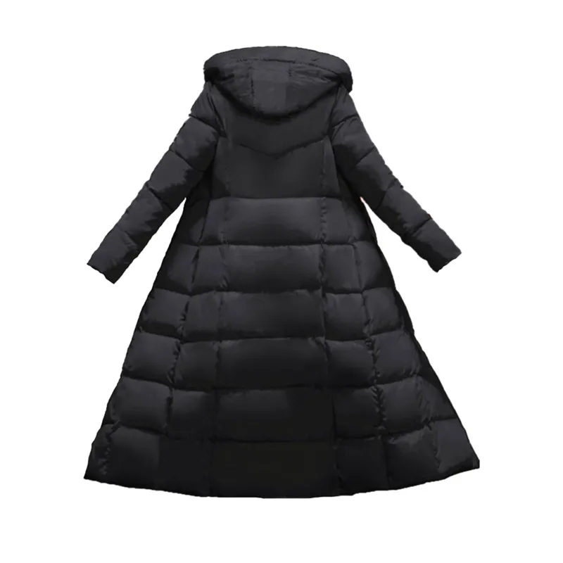 Winter Coat Jacket Female Women Slim Parka Over-Knee Cotton Padded Korea Hooded Warm Black Solid Long Outerwear Female