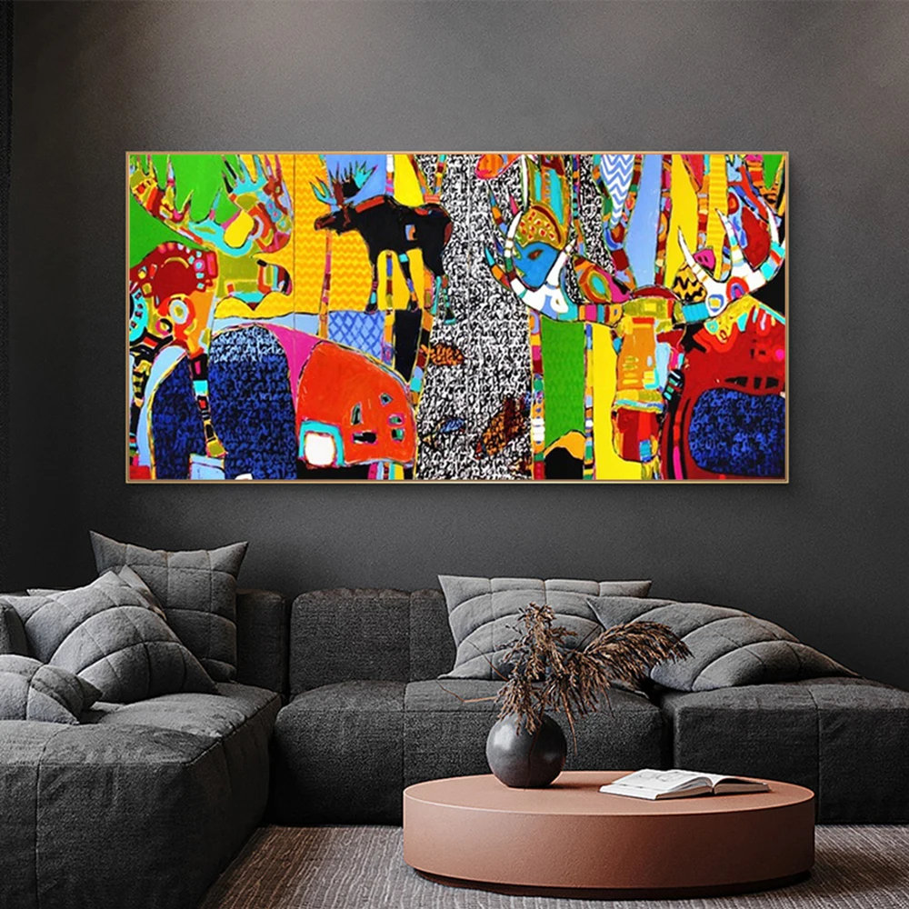 

Colorful Abstract Animals Oil Painting on Canvas Wall Art Posters and Print Big Size Scandinavian Living Room Home Decor Picture