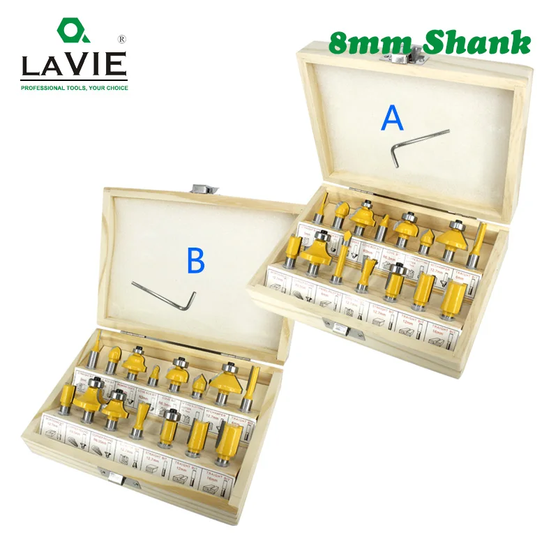 LAVIE 15pcs 8mm Router Bit Set Trimming Straight Milling Cutter for Wood Bits Tungsten Carbide Cutting Woodworking MC02006 | Инструменты