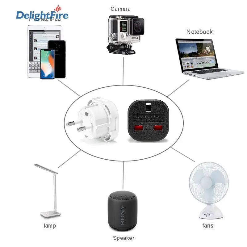 5 шт. переходник с вилки стандарта Великобритании на ЕС 250 В адаптер питания