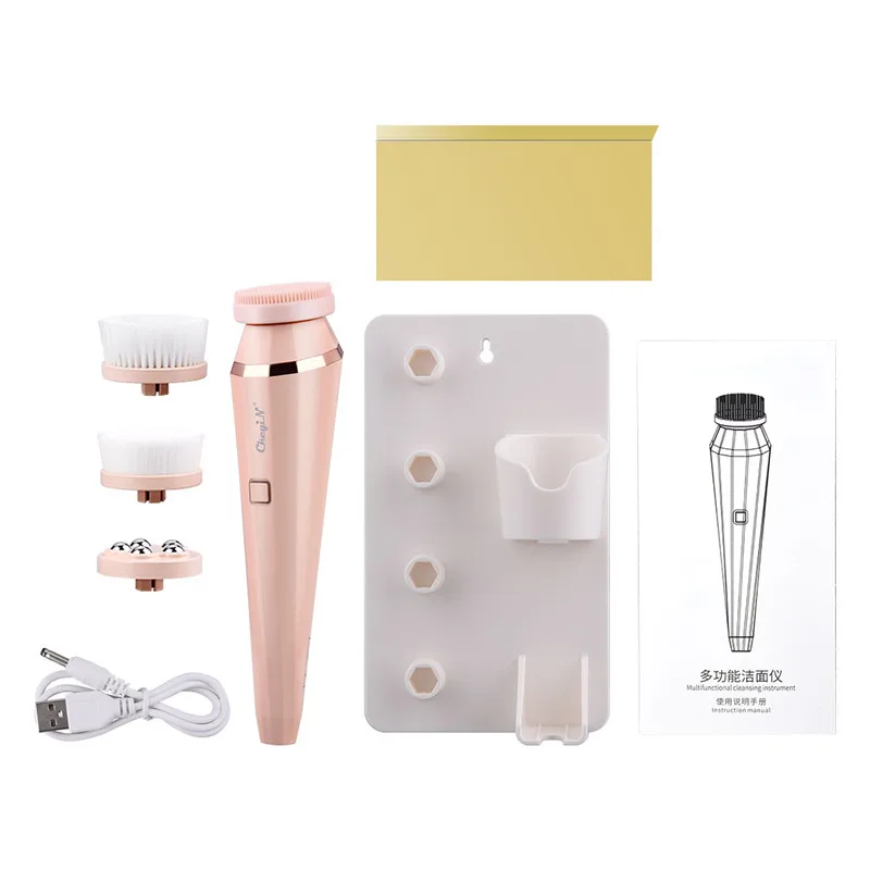 

CkeyiN 4 in 1 Electric Facial Cleansing Brush Rechargeable Waterproof Face Cleanser Spin Brush Deep Cleansing Gentle Exfoliating