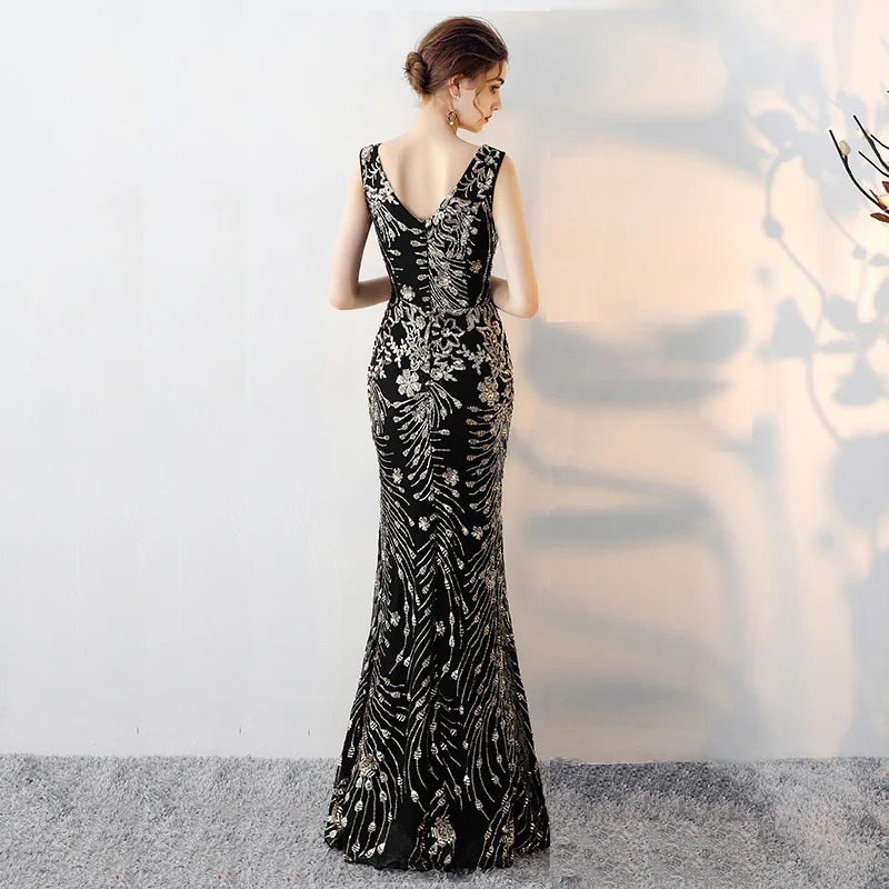 Sexy Black Long Mermaid Evening Dress Wedding Guest for Party Woman Floor Length Elegant | Свадьбы и торжества