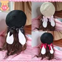 hand made soft girl of autumn and winter rabbit ears bow beret japanese lolita girl retro painter hat