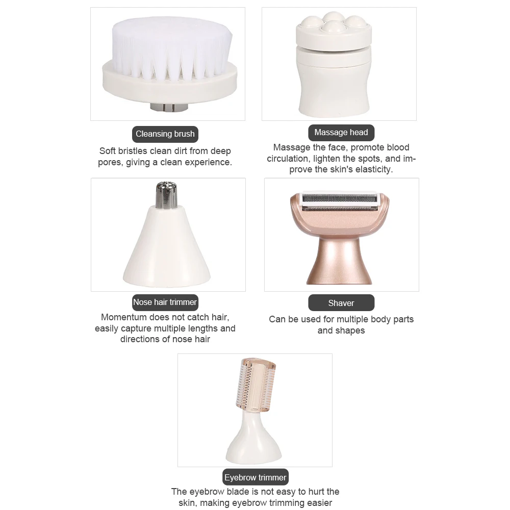 

5 in 1 Electric Epilator Women Shaver Painless Hair Removal Epilator Shaving Machine Face Beard Eyebrow Nose Trimmer Body Bikini