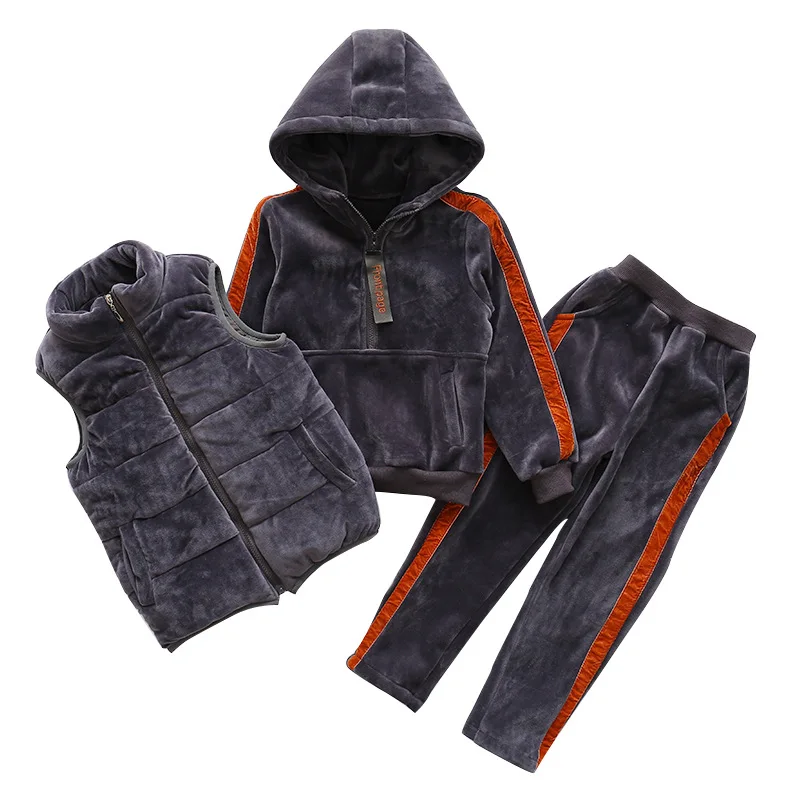 Зимний бархатный плотный теплый комплект одежды для девочек жилет куртка