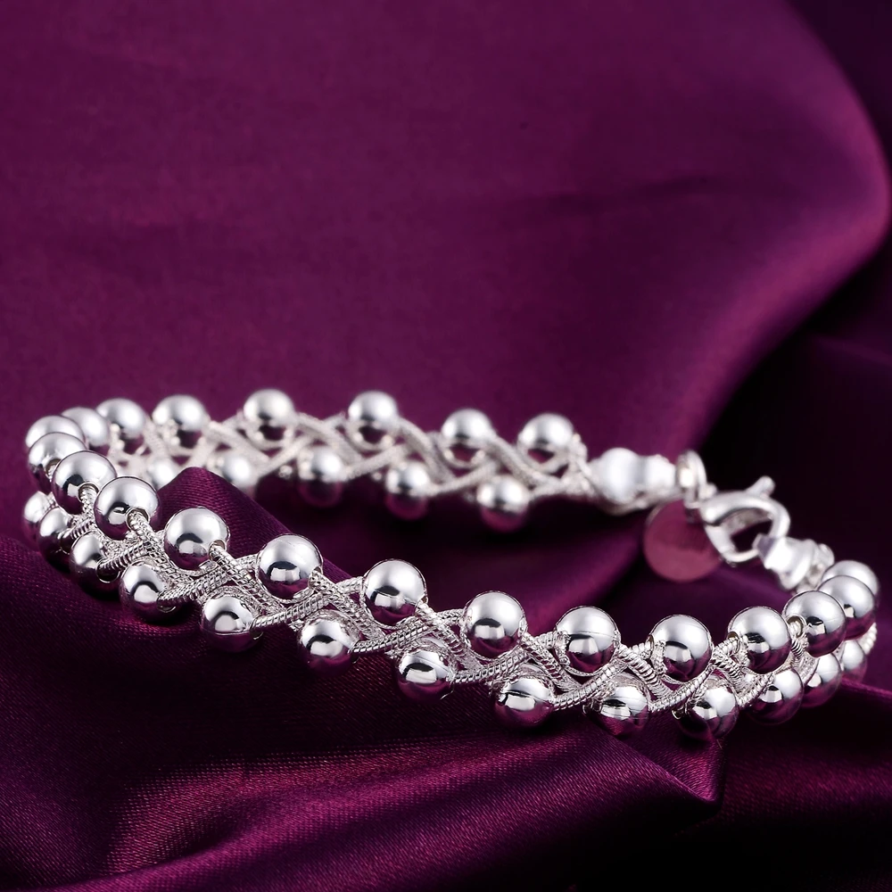 

Fashion Exquisite Round Smooth Silvery Bead Woven Chain Bracelets Hot Sale Jewelry Wedding Gifts Suitable For Women Girls Lovers